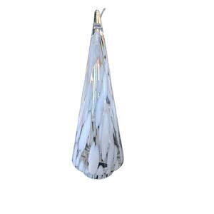 11” Hand Blown Glass Christmas Tree Made In Poland White Snow Clear NWT
